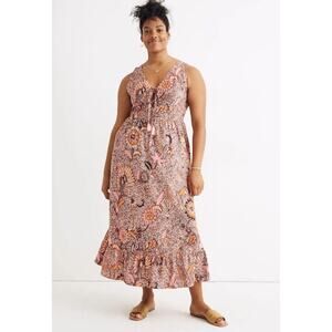 NWOT‎ Madewell Lace-Up Ruffle-Hem Midi Dress in Bali Blooms Size 2